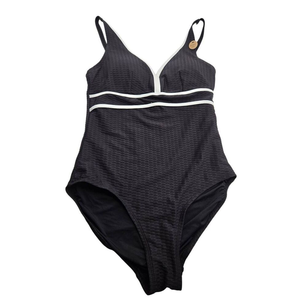 Nip Tuck Swim Amanda One Piece Size 6 Black Multi Fit Cup Black White Slimming